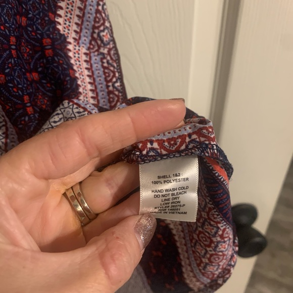 Monteau Top Womens Large Blue red Navy Boho Striped Pullover Blouse - Picture 8 of 9